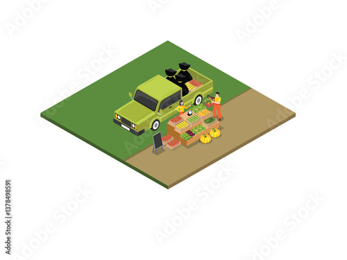 Farm Produce Roadside Stand - 3D Isometric Illustration