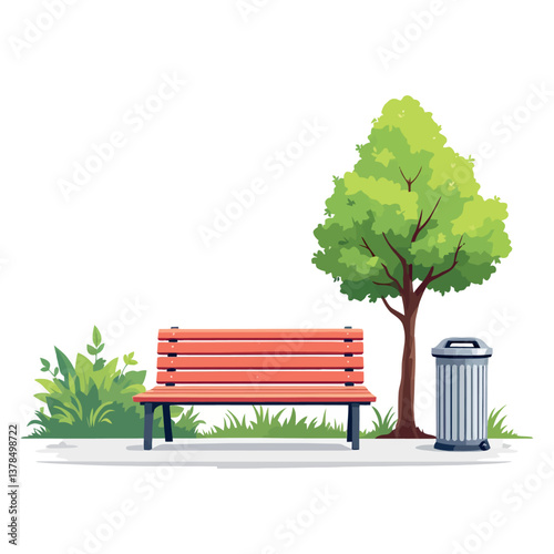 Empty bench in the park inviting to relax and enjoy nature