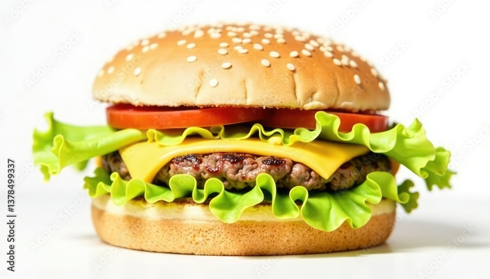 Burger with cheese and lettuce on white background, culinary, studio shot, fast food Burger with cheese and lettuce on white background, culinary, studio shot, fast food