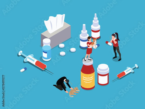 Allergy Symptoms and Treatment - 3D Isometric Illustration