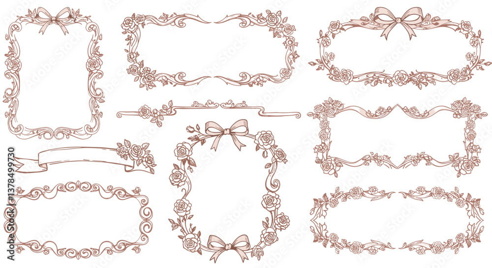 Obraz premium Elegant collection of rose floral frames, perfect for adding a touch of vintage charm to your designs.