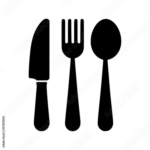Black Silhouettes of Dining Utensils: Knife, Fork, and Spoon