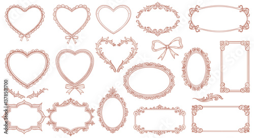 Collection of elegant heart and ornate frames.