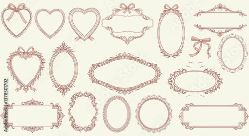 Collection of ornate frames in rose gold.
