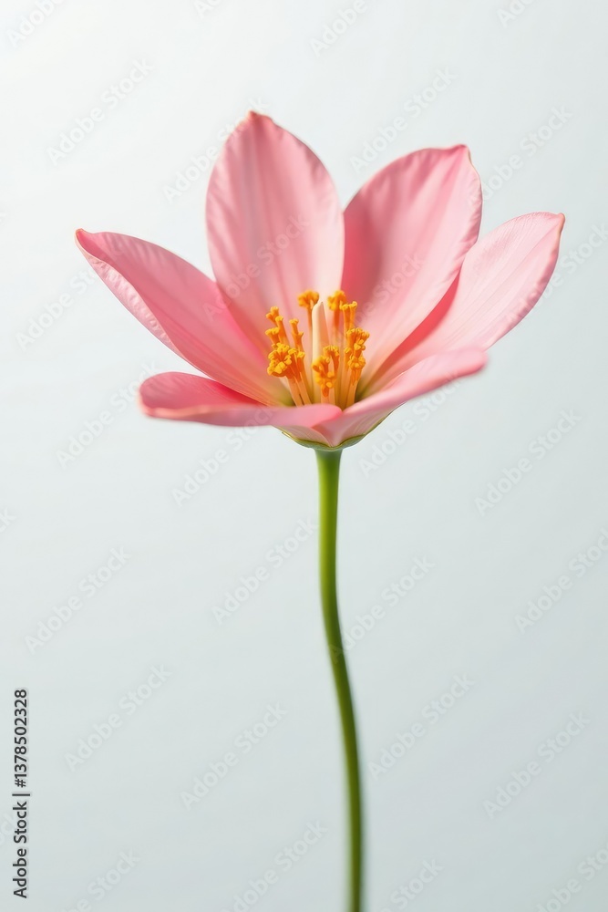 Fototapeta premium Delicate flower petal isolated on white background, solitary, minimalistic