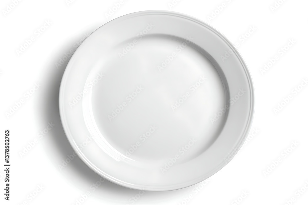 Empty white ceramic plate on a plain background, perfect for food presentation and design mockups Empty white ceramic plate on a plain background, perfect for food presentation and design mockups