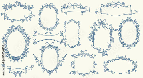 Elegant collection of hand-drawn floral frames and banners. Perfect for invitations or scrapbook.