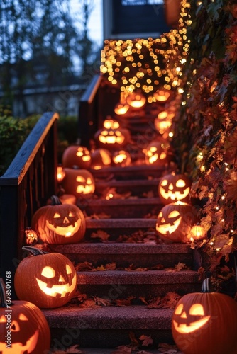 Creative Halloween decorations with glowing pumpkins and eerie effects