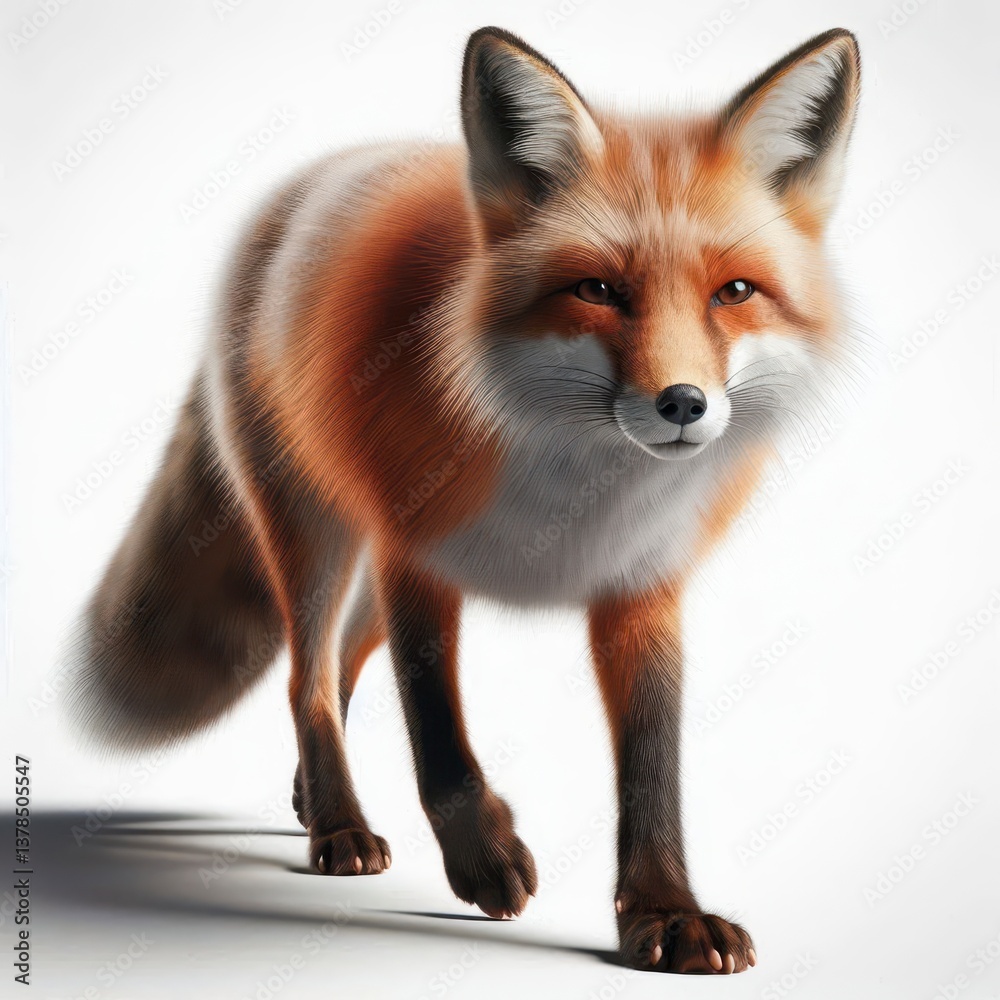 Obraz premium Red Fox Portrait Detailed Fur Texture and Soft Lighting Against White Background