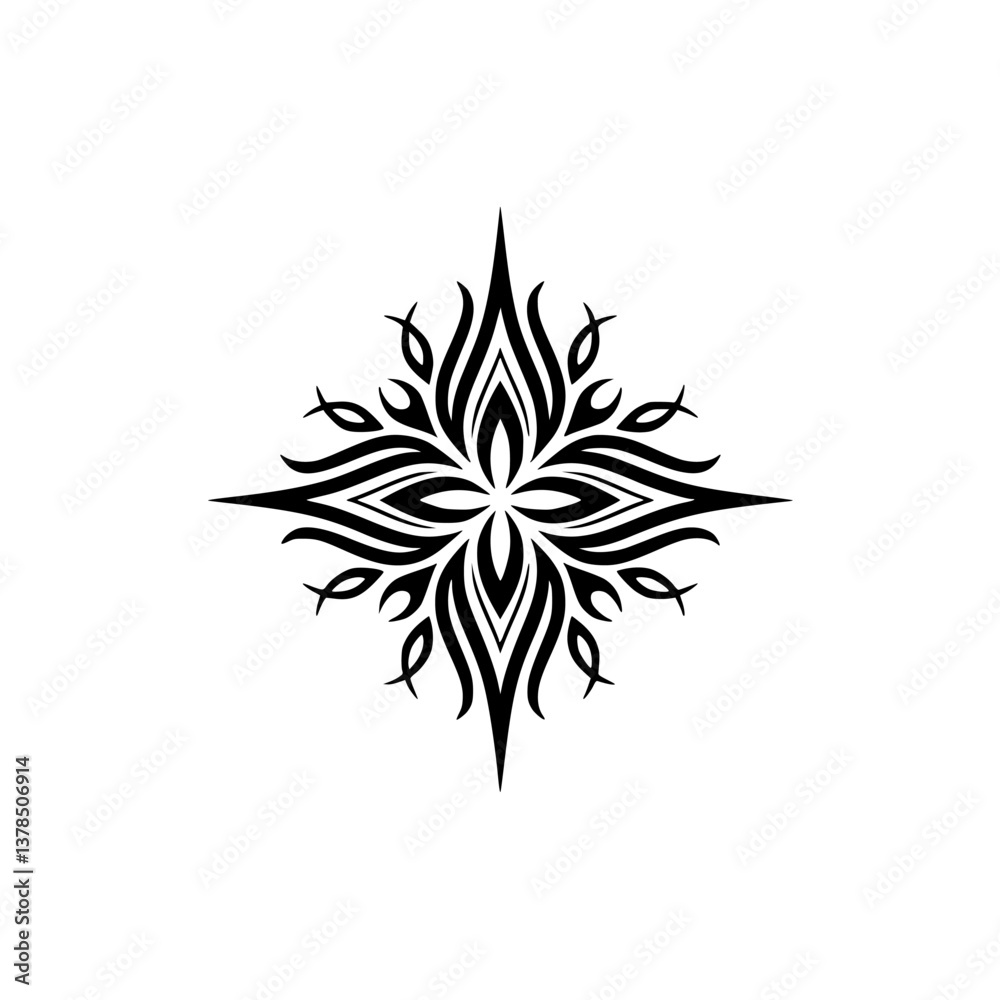 Naklejka premium Ornamental Black Floral Mandala on White Background, Minimalist Design