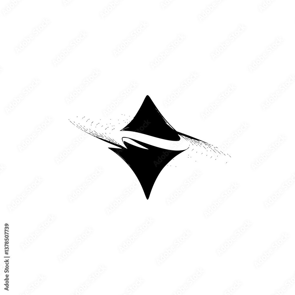 Fototapeta premium Minimalist Abstract Black Glossy Shape with Orbital Lines