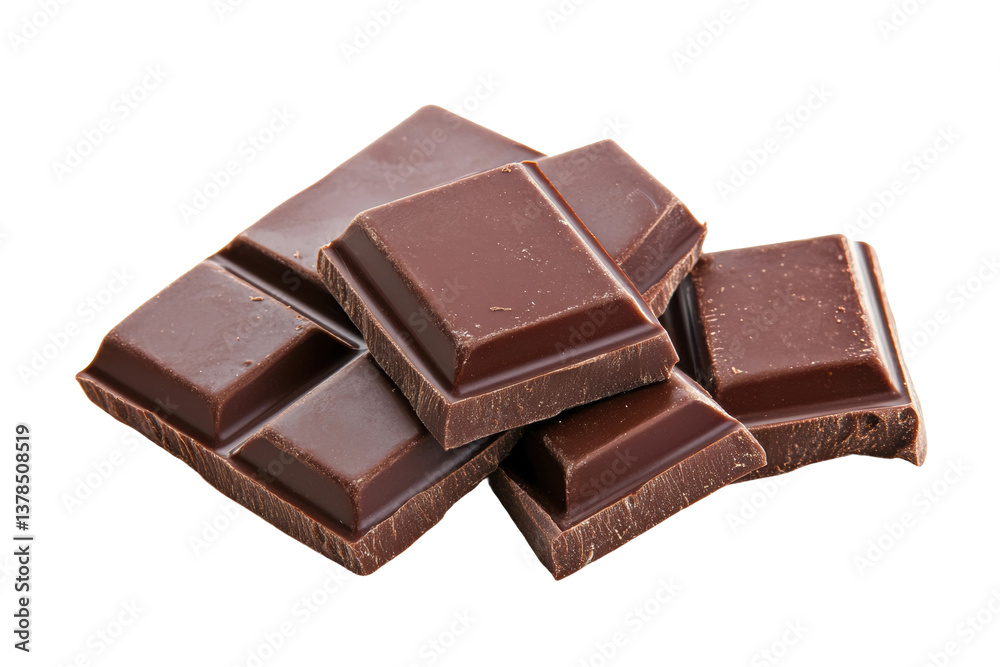 Rich dark chocolate chunks on black background, cut out Rich dark chocolate chunks on black background, cut out