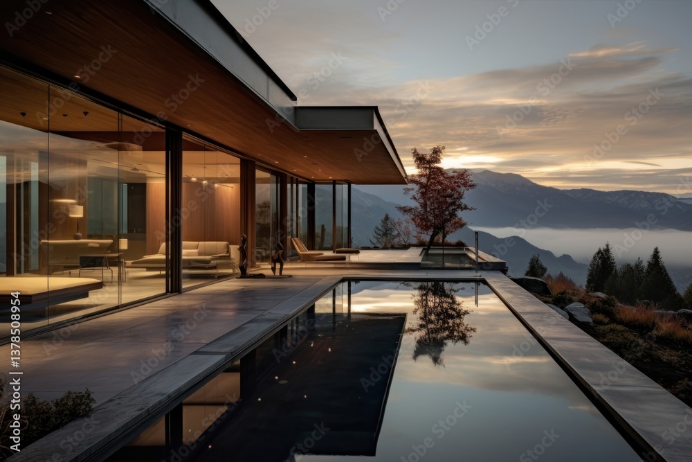 Modern glass house architecture mountain building. Modern glass house architecture mountain building.