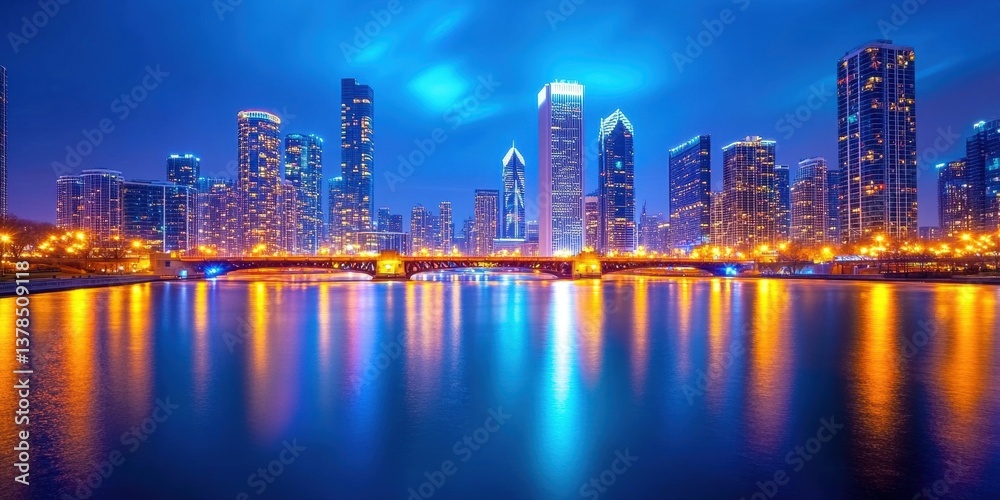 Fototapeta premium Vibrant City Skyline at Night