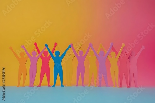Colorful People Silhouettes Celebrating Teamwork Success3