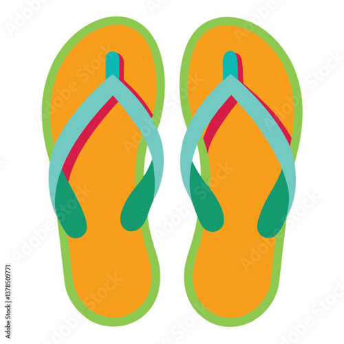 Vibrant Orange Flip Flops with Colorful Straps on Transparent Background