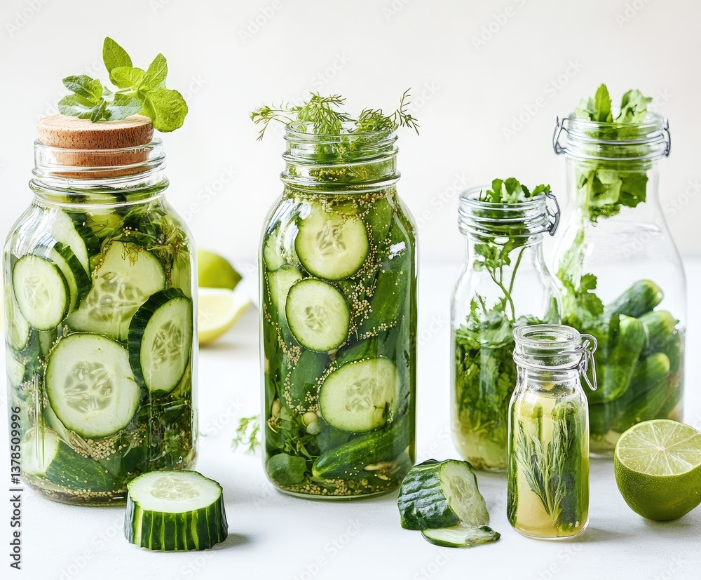 Homemade Cucumber Pickles in Glass Jars Homemade Cucumber Pickles in Glass Jars
