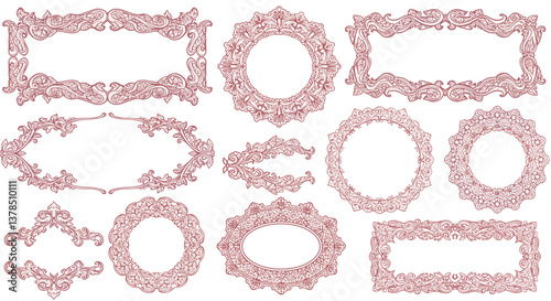 Collection of ornate frames and borders in a delicate pink hue.