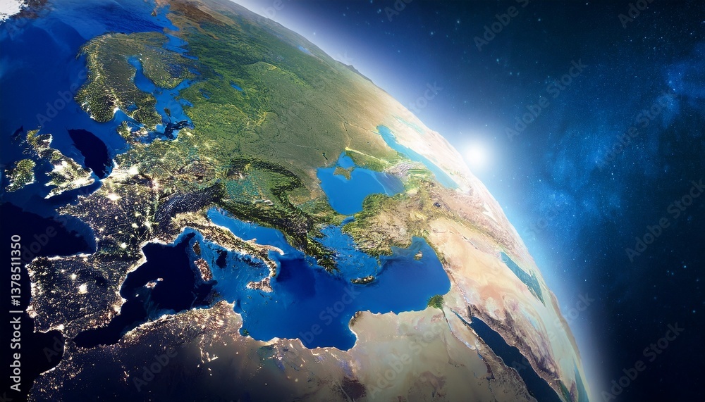 Fototapeta premium europe and planet earth seen from outer space