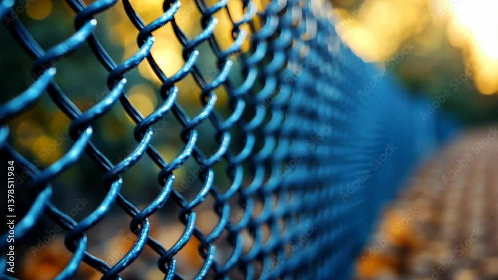 Close-up of a dark blue chain link fence