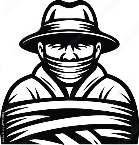 Person with crime iconic isolated line art vector, person with Person with crime iconic silhouette vector illustration design