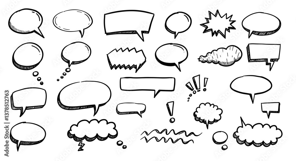 Fototapeta premium Hand-drawn speech bubbles and design elements for comics and graphic design.