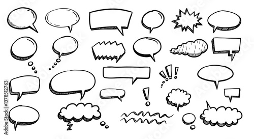 Hand-drawn speech bubbles and design elements for comics and graphic design.