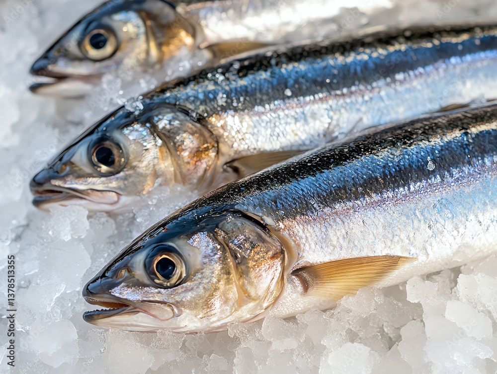 Fresh Silver Fish on Ice Close Up for Food Photography Concepts Fresh Silver Fish on Ice Close Up for Food Photography Concepts