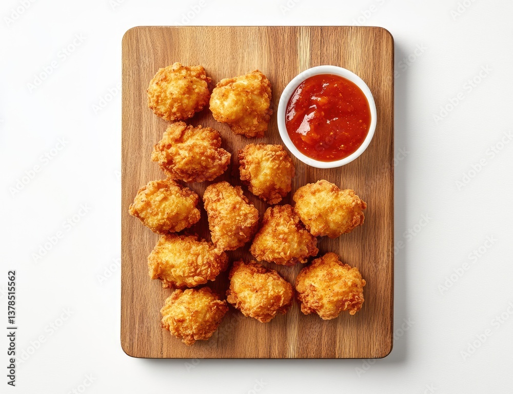 Crispy chicken bites on a wooden board with dipping sauce (1) Crispy chicken bites on a wooden board with dipping sauce (1)