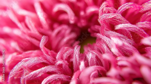 Ultra-detailed macro close-up of vibrant pink chrysanthemum with intricate petal texture and soft gradient background, 3D rendering with hyper-realistic lighting and 8K resolution for botanical design