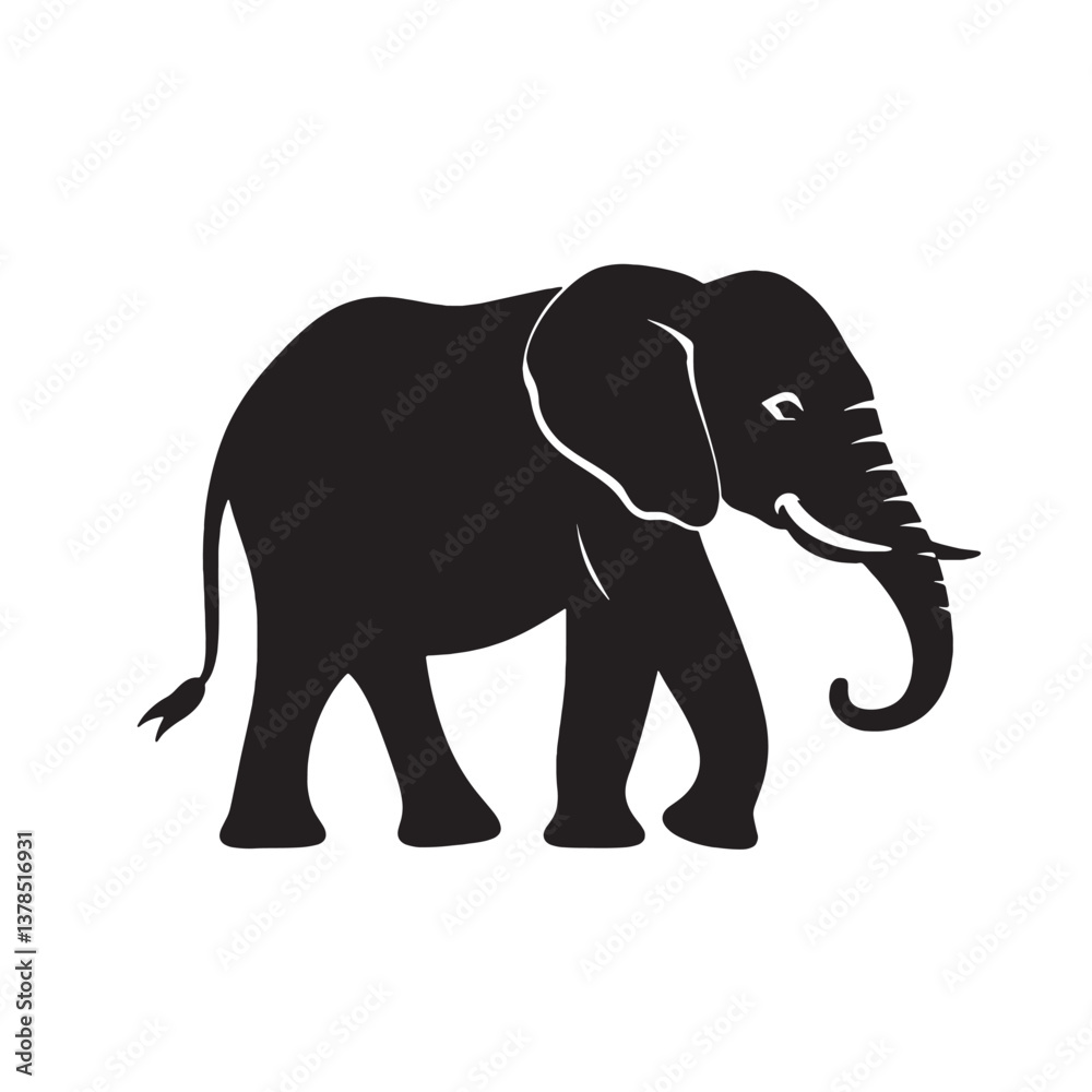 Fototapeta premium Gray elephant illustration, a large wild mammal isolated on white