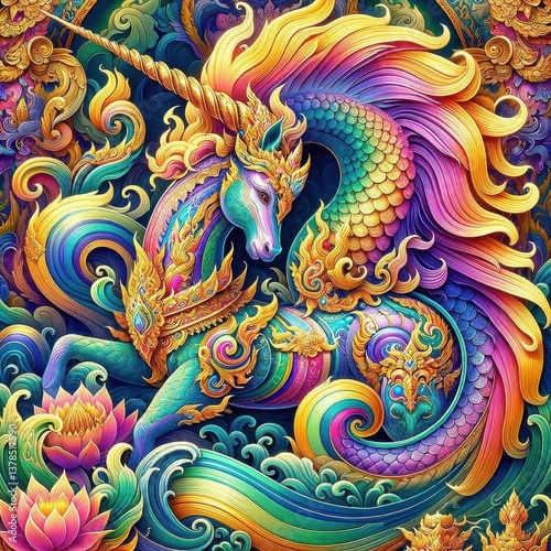 Wallpaper Mural Colorful Fantasy Creature with Intricate Patterns Torontodigital.ca