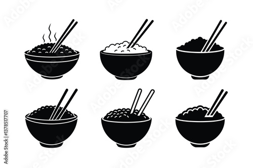 Minimalist Rice Bowl with Chopsticks set Vector Icon