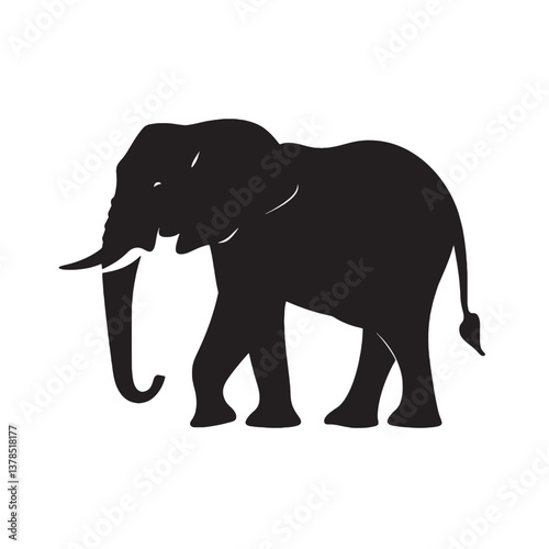 Isolated gray elephant illustration, a large wild mammal standing with its trunk