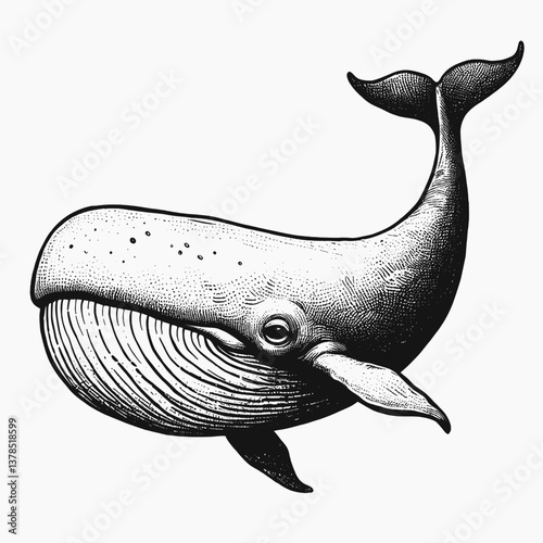 Sperm Whale line art drawing ink sketch vector hand drawn illustration background