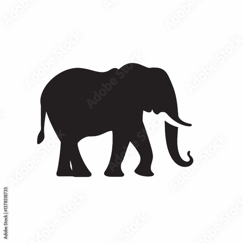 Isolated white silhouette of a large wild elephant with prominent tusk