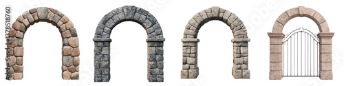 A collection of diverse stone archways and decorative gates showcasing different architectural designs materials and historical influences