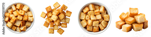 Crispy golden croutons in bowls