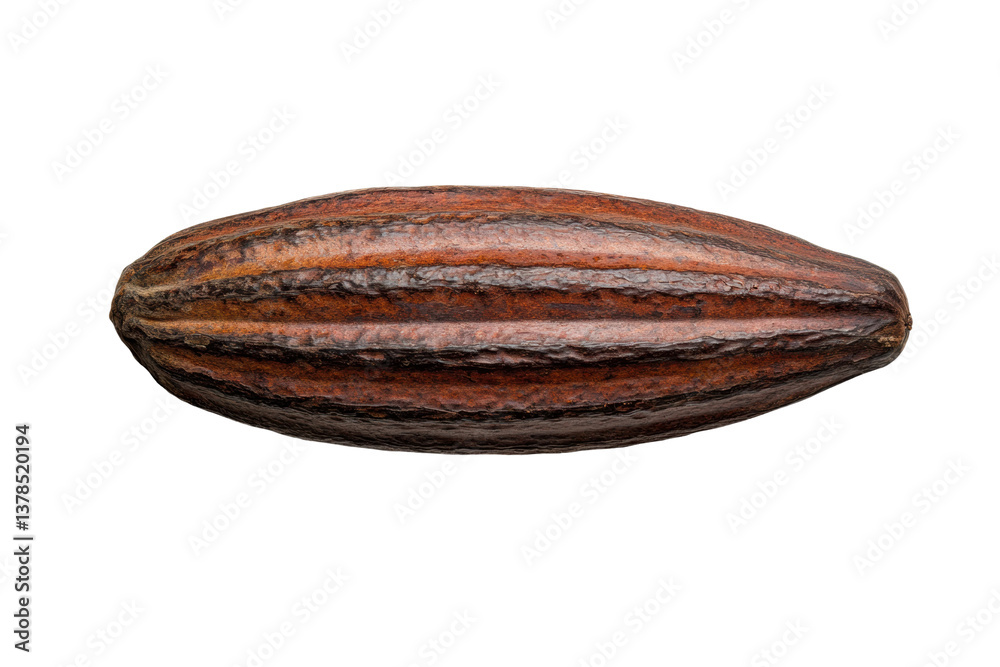 Ripe cacao pod on black background displaying rich texture, cut out Ripe cacao pod on black background displaying rich texture, cut out