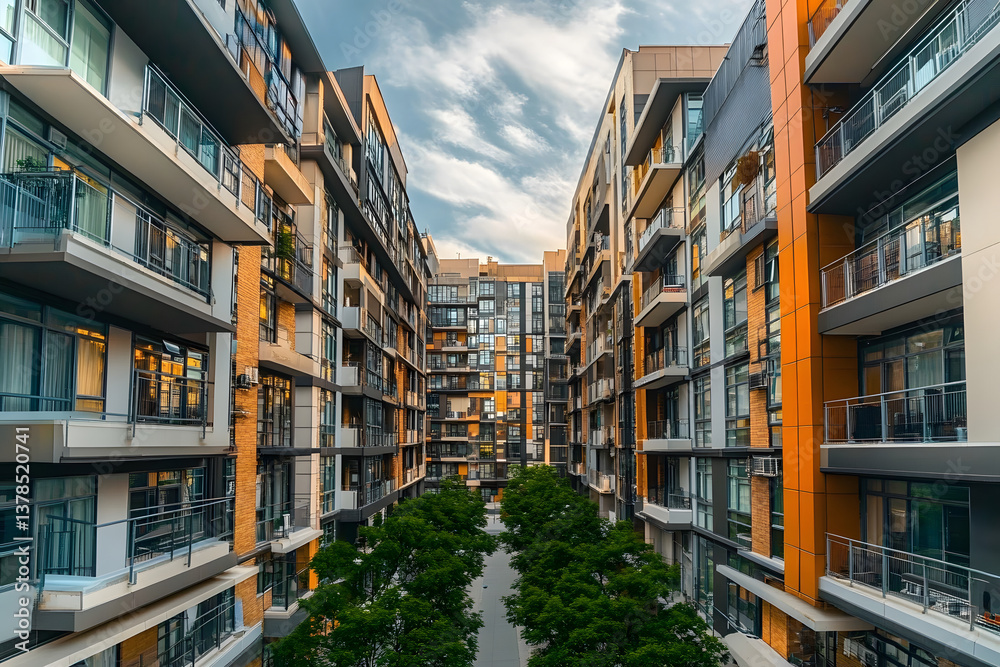 High-rise apartment building with many windows and modern architecture, suitable for use in urban planning or cityscape images High-rise apartment building with many windows and modern architecture, suitable for use in urban planning or cityscape images