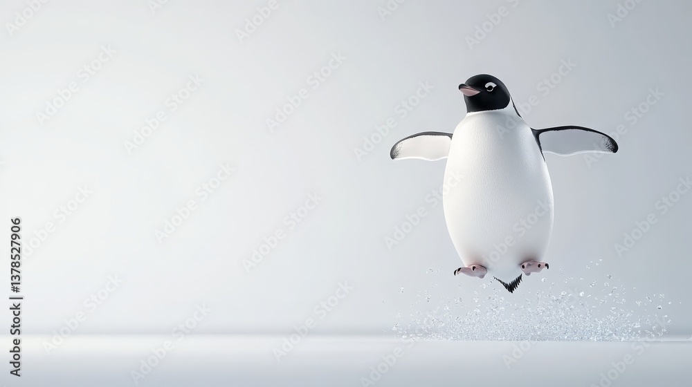 Obraz premium Playful Penguin Leaping Through Water Splashing Fun Winter Animal
