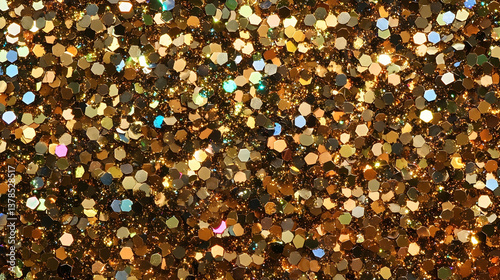 Golden glitter texture background with sparkling light and shiny particles. Glamour and luxury