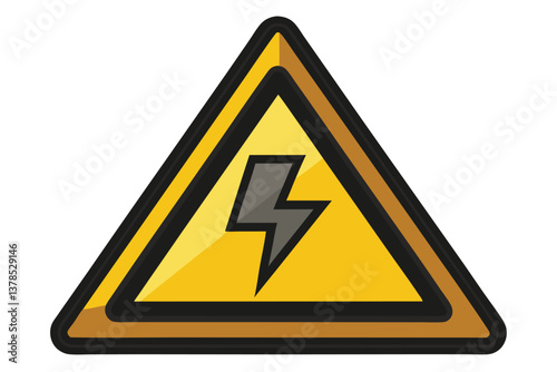 High Voltage Warning Symbol in Yellow Triangle with Lightning Bolt on Transparent Background