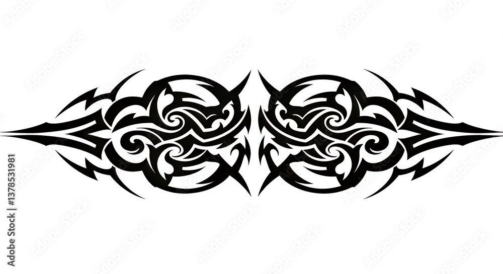 Intricate Tribal Tattoo Design Symmetric Black Graphic Art Illustration