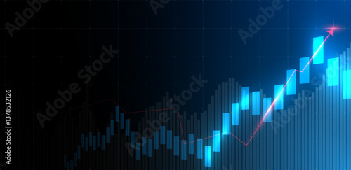 Financial chart with moving up stock market trading background
