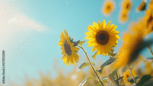 Bright Yellow Flowers in a Summer Field under a Blue Sky