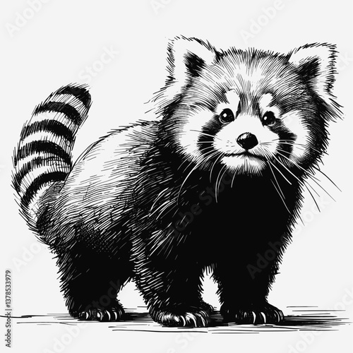 Red Panda line art drawing ink sketch vector hand drawn illustration background