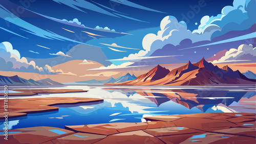 An endless salt flat landscape reflecting the sky like a giant mirror