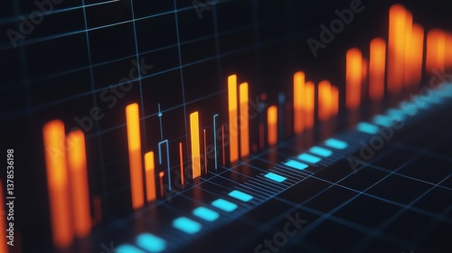 Symbolize of SEO specialist. Data visualization with colorful bars and grid background.