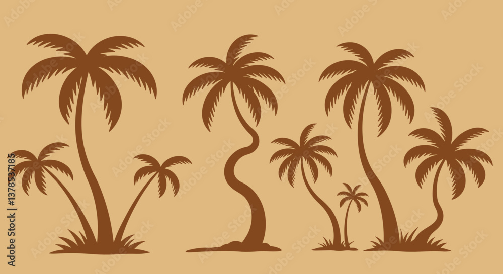 Fototapeta premium Silhouette of palm trees on a beige background.